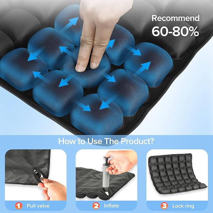 Sondour Travel Seat Cushion, Airplane Cushion Long Flight, Airplane Gadgets Inflatable Seat Cushions, Portable Airline Cushion With Air Pump, Wheelchair Cushions; Pressure Relief Seat Cushion - Black