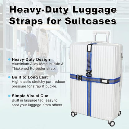 Vigorport Luggage Straps for Suitcases 2 Pack, Heavy Duty Metal Buckle Luggage Belt Strap, TSA Approved Suitcase Belt, Stretchable Travel Strap for Luggage