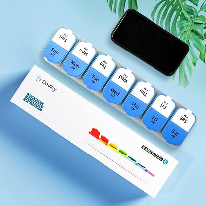 Daviky Large Pill Organizer 2 Times a Day - XL Pill Box 7 Day, Big Vitamin Holder with 7 Detachable AM/PM Compartments, Big Supplement Container for Weekly or Daily Use (Blue)