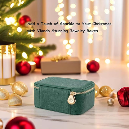 Vlando Travel Jewelry Box Organizer - 8 Small Velvet Zipped Pouches Pockets for Jewelries Necklaces Rings Earrings Sorting Storage, Dark Green