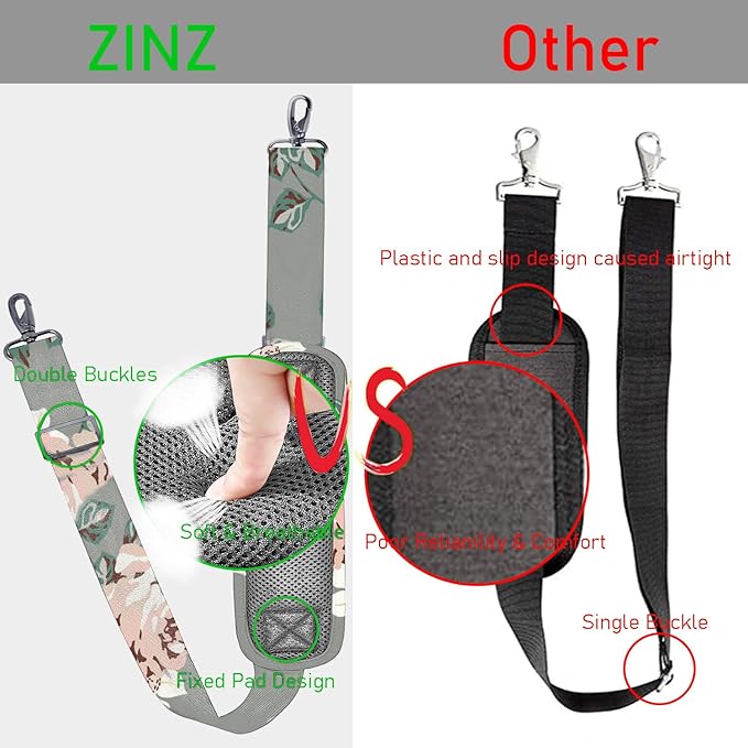ZINZ 77 Inch Shoulder Strap Univesal Bag Strap with Fixed Pad Ultra Thick Plus Long & Breathable Cushion, Replacement Strap for Bags,Gray Rose