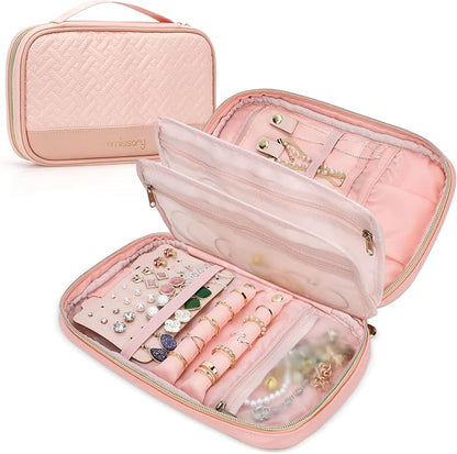 emissary Jewelry Organizer Case Travel Jewelry Storage Bag for Necklace, Earrings, Rings, Bracelet, Valentines Day Gifts, Earring Storage, Necklace Storage, Pouch Bag Accessories for Travel (Pink)