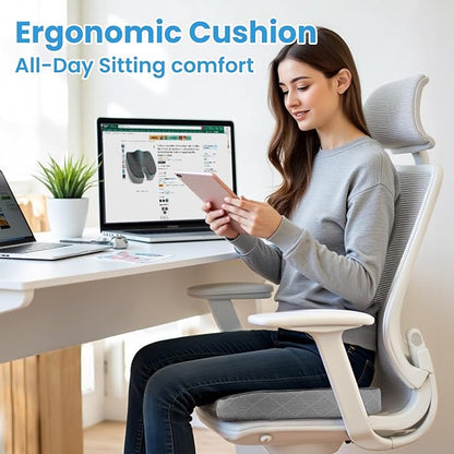 TushGuard Office/Car Seat Cushion, Non-Slip Sciatica & Back Coccyx Tailbone Pain Relief Chair Pad, Memory Foam Butt Pillow for Computer Desk, Wheelchair, Driving (Black&Grey)
