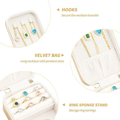 Small Travel Jewelry Organizers Box for women with PU Leather Portable Mini Jewelry Case with compartments for Necklace Rings Earrings,Luxury Giftable boxes. (Champagne, M)