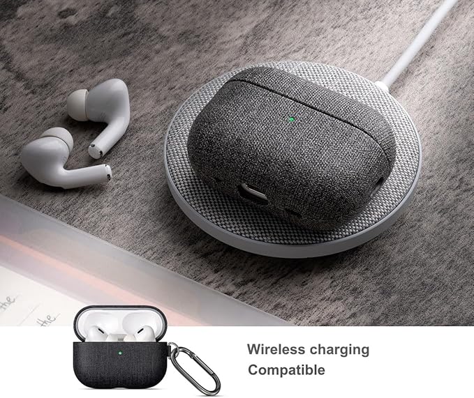 LOPIE for AirPods Pro 2nd Generation Case (Not for 3rd Gen) - Canvas Style Vegan Leather - Protective Hard Shell Cover with Key Chain - Handmade for AirPods Pro 2 Case Cover - Black