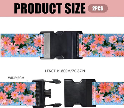 Nuxovilar Luggage Straps of 2 Set Pink Flowers Pattern, 1.96x90.5 inches - Luggage Straps for Suitcases, Fit for Summer Travel, Beach Trips, Daily Use