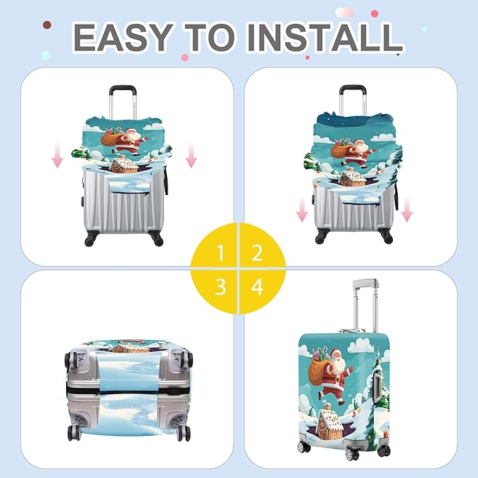 FOREVER QUEEN Santa Claus Carrying a Bag Luggage Cover Suitcase Protector Suitcase Cover Anti-Scratch,Stretchable Bag Cover Washable Durable Polyester