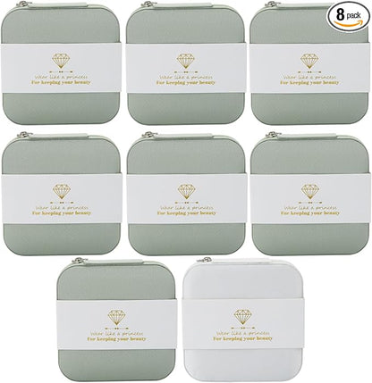 Bridesmaid Proposal Gifts Travel Jewelry Case Jewelry Travel Organizer Small Bachelorette party Jewelry Box Bridesmaid Gift Boxes Mini Storage Organizer Storage Box (8, Fabric White&Sage Green)