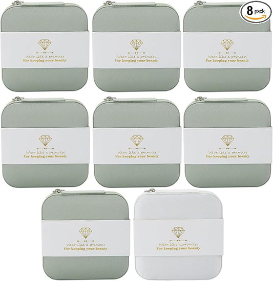 Bridesmaid Proposal Gifts Travel Jewelry Case Jewelry Travel Organizer Small Bachelorette party Jewelry Box Bridesmaid Gift Boxes Mini Storage Organizer Storage Box (8, Fabric White&Sage Green)