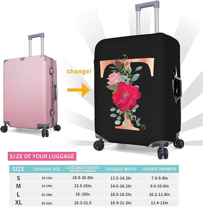 Floral Letter T Travel Luggage Cover Spandex Suitcase Protector Elastic Washable Stretch,Size S(Fit 18-21inch Suitcase)