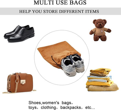 LAKE OF FIRE 4-Piece Travel Shoe Bags for Packing, 17.7" x 13.8" Dustproof Shoe Bags - Flannel Shoe Pouch with Drawstring Closure,Washable & Reusable(Brown)
