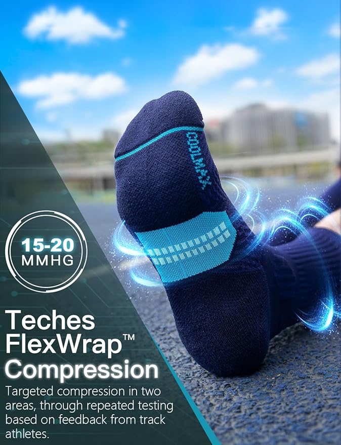 Mens Bamboo Viscose Crew Compression Running Socks Athletic Hiking Cushioned Wicking Anti-Blister Seamless