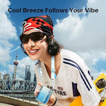 JISULIFE Portable Neck Fan, 100-Speed Adjustable 40000 RPM Personal Mini Necklace Wearable Belt Fan, 16H Rechargeable Battery 4500mAh with LED Display for Outdoor Travel Camping Gifts- Blue