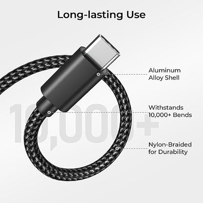 Basesailor USB Type C Charger Cable 3-Pack 3.3/6.6/10FT,Car Charging Cord for iPhone 15 Pro Max,Samsung Galaxy Tab S9 A10E A21 A51 A52 A53 A54 A70 A72 A73 A42 A34 A33 A14 A12 A22,S23 S20 S21 S22 Plus