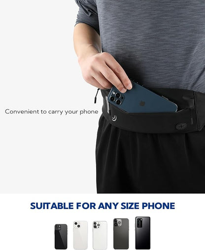 WATERFLY Running Belt Fanny Pack: Runner Marathon Jogging Waist Pack Sport Workout Exercise Fitness Phone Holder Belt for Men Women Jogger Slim Waist Bag Black