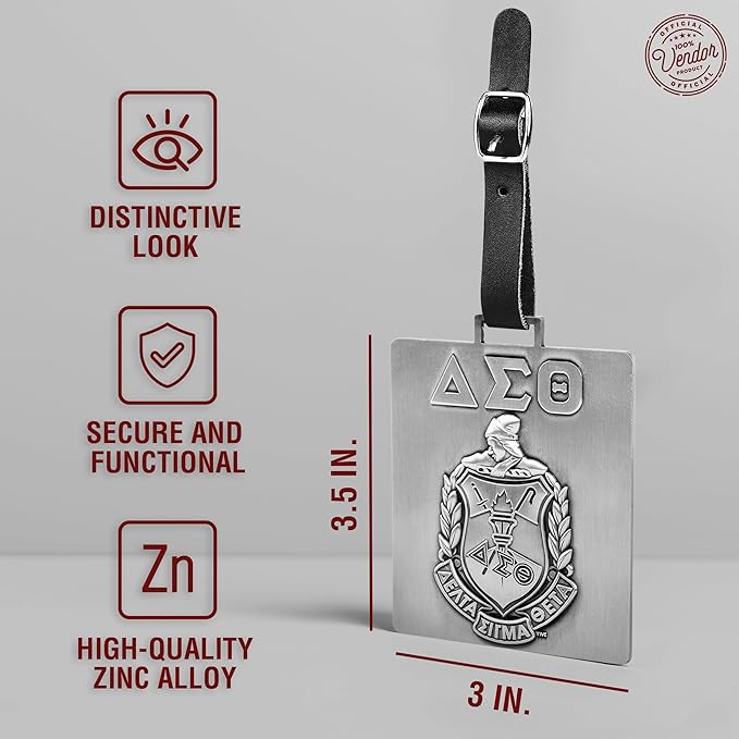 Delta Sigma Theta Sorority Paraphernalia - Official Vendor - Travel Luggage Tags - Set of 2 - Greek Letters and Shield