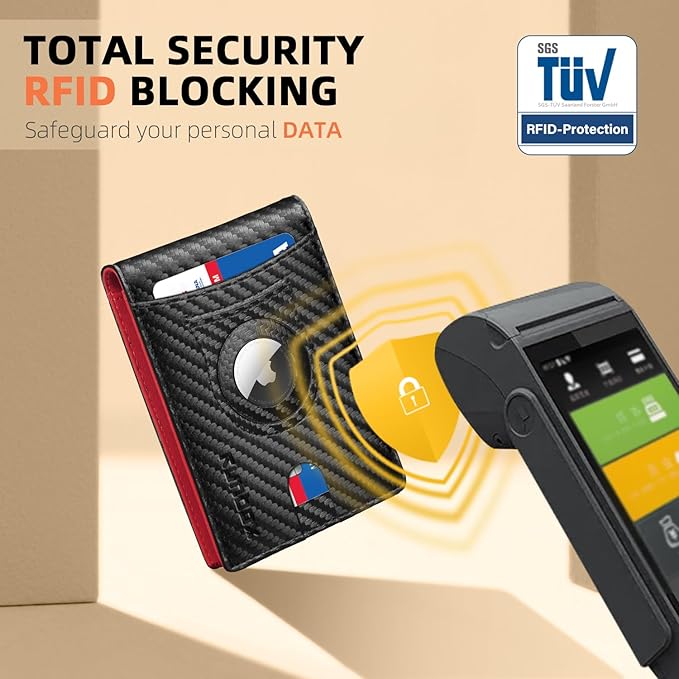 RUNBOX AirTag-Wallet-Mens-Slim-RFID Blocking Wallets Leather with Bill Compartment Air Tag Bifold Card Holder Wallet Gifts for Men Dad