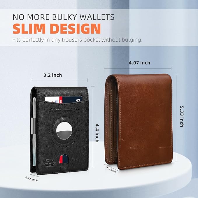 Zitahli Men's Wallets Airtag Holder Slim Rfid Leather with Gift Box