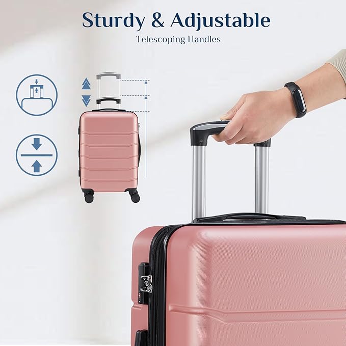 NEWBULIG 25 Inch Carry on Luggage, Lightweight Expandable Rolling Suit Case with TSA Lock, Hard Shell ABS Suitcase with Double Spinner Wheels, Pink