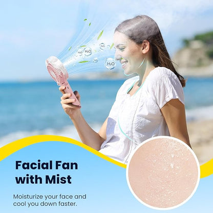 HandFan Upgraded Portable Handheld Misting Fan, Rechargeable Personal Mister Fan, Spray Water Mist Fans, Foldable Electric Mini Cooling Hand Fans for Summer Beach Travel Concerts Disney(Pink)