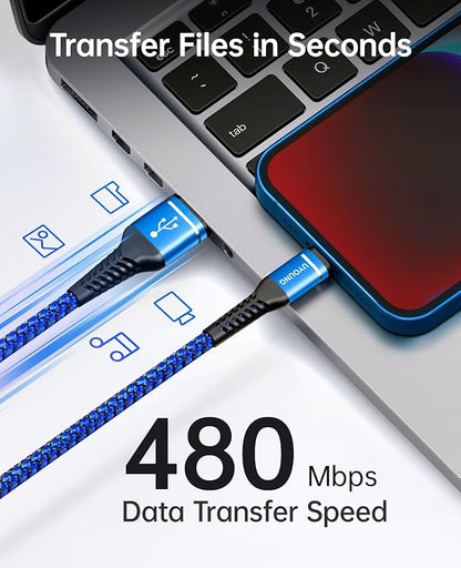 Lightning Cable 10 FT 3Pack [Apple MFi Certified] Extra Long iPhone Charger Cable Nylon Braided Fast Charging Cord Compatible with iPhone 14/13/12/11/X/XS/XR/SE/8/7/6/5/iPad Pro/Mini/Air - Blue