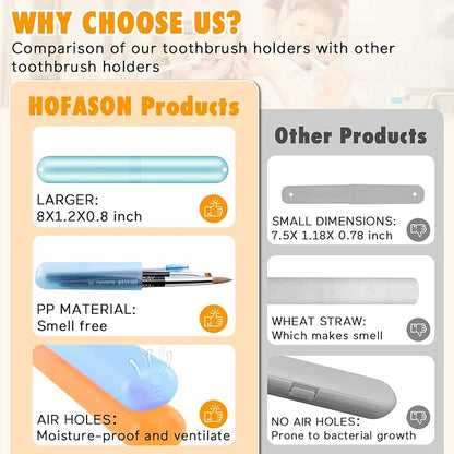 HOFASON 24PCS Large Travel Toothbrush Holders Covers in Bulk 8x1.2x0.8 inches, Kids Classroom Plastic Pencil Case, Portable Toothbrush & Toothpaste Case Storage for Travel Home School Use (6 Colors)