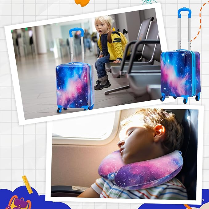 Redbaker 6 Pcs Kids Luggage Set 17 Inch Kids Rolling Luggage Double Pattern Suitcase for Girls Boys School Gift(Blue Purple,17 Inch,Starry Sky Style)