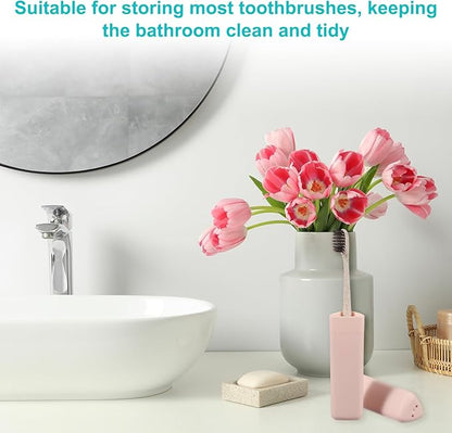 uxcell 4Pcs Travel Toothbrush Case, 8.27 x 1.38 Portable Travel Toothbrush Holder, Plastic Toothpaste Container for Bathroom, Gym, Business Trip, Camping, Pink