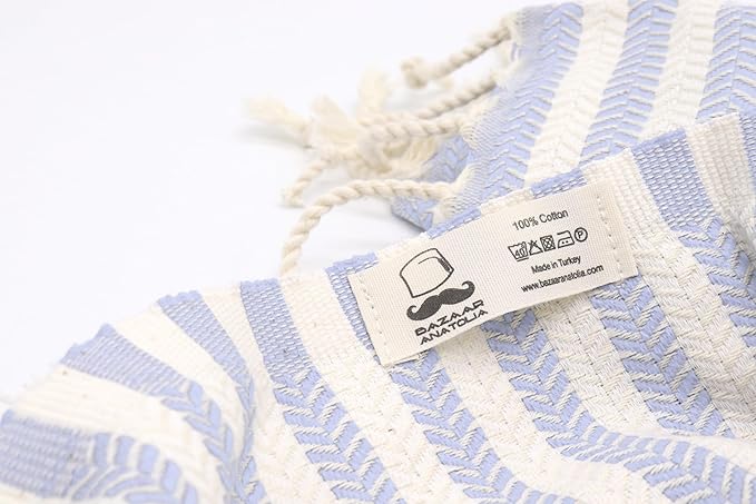Bazaar Anatolia Turkish Beach Towel – 100% Cotton, Quick Dry, Sand Free Striped Towel for Bathroom, Travel, Camping – Oversized 71x39 Inches – Arpa Light Blue