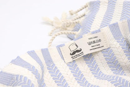 Bazaar Anatolia Turkish Beach Towel – 100% Cotton, Quick Dry, Sand Free Striped Towel for Bathroom, Travel, Camping – Oversized 71x39 Inches – Arpa Light Blue