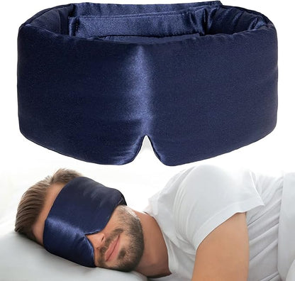 100% Natural Silk Eye Mask for Women Men, Soft Pressureless Cooling Blackout Eye Covers for Sleeping, Large Size Sleep Mask fits All Heads Adjustable, 1PC, Navy Blue