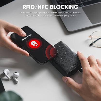 VULKIT Pop up Wallet Minimalist Cash Wallets RFID Blocking Leather Smart Credit Card Holder with Magnetic Closure for Men