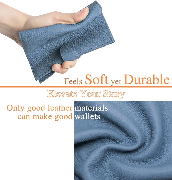 RFID Leather Passport Holder for Travel Women & Men – Compact Slim Christmas Gift for Travel Passport Wallets with Card Slots, Zippered Coin Pocket & Travel Passport Cover Case – Denim Blue