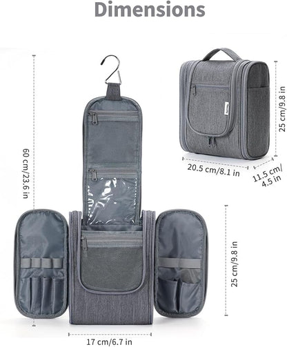 Narwey Small Hanging Toiletry Bag Women Travel Makeup Bag Organizer Toiletries Bag for Travel Size Essentials Accessories Cosmetics (Medium, Grey)