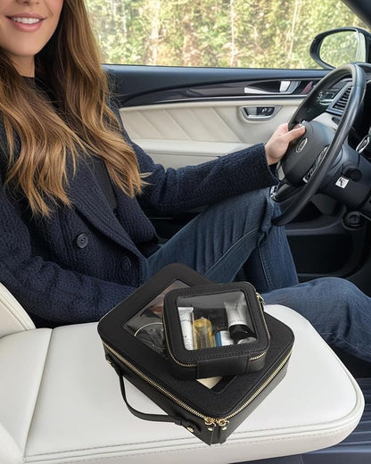 Travel Clear Makeup Bag Set, TSA Approved Cosmetic Bag Case with Zipper Portable Makeup Pouch Toiletry Bag Women Traveling Cosmetic Organizer Storage Bag Car Organizer Car Essentials for Women