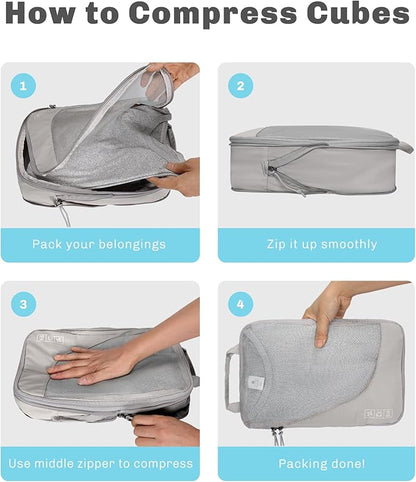 Hynes Eagle 6 Set/ 4 Set/ 2 Set Compression Packing Cubes Travel Essentials Lightweight Nylon Luggage Suitcase Organizer Bag Light Grey 2PCS