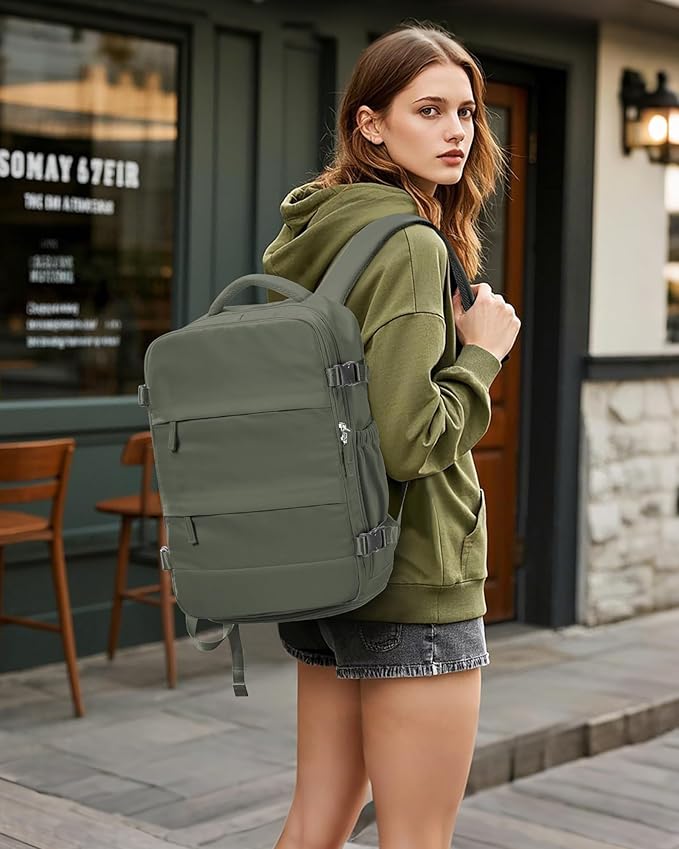 Vacuum Backpack Travel with Pump,Vacuum Seal Bags for Clothing, Shoe Compartment,United Airlines Personal Item Bag 17x10x9,Mochila compresion al vacio,Brown Green