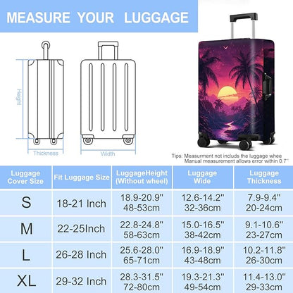 Luggage Cover Washable Suitcase Protector Anti-scratch Suitcase cover Fits 20-34 Inch Luggage (Coconut trees, M(24-26inch suitcase))