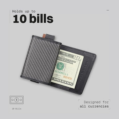 The Frenchie Co. - Speed Wallet Mini - Ultra-Slim RFID Card Holder - Minimalist Front Pocket Wallet for Men & Women - Carbon Fiber & Full-Grain Italian Leather