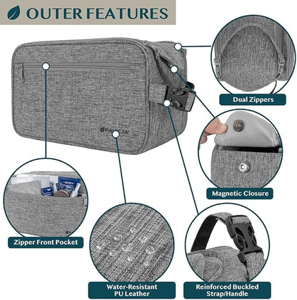 PAVILIA Toiletry Bag for Men, Travel Essentials Shaving Dopp Kit, Mens Travel Bag Toiletries Organizer Case for Grooming, PU Leather Water Resistant Cosmetic Bag Pouch (XL, Heather Grey)