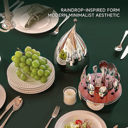 KINGSTONE Silverware Set with Waterdrop Storage Organizer, 20-Piece Flatware Cutlery Set in Gift Box, Forged Premium Stainless Steel Mirror Polished, Service for 4, Ideal for Kitchen, Party, Gift