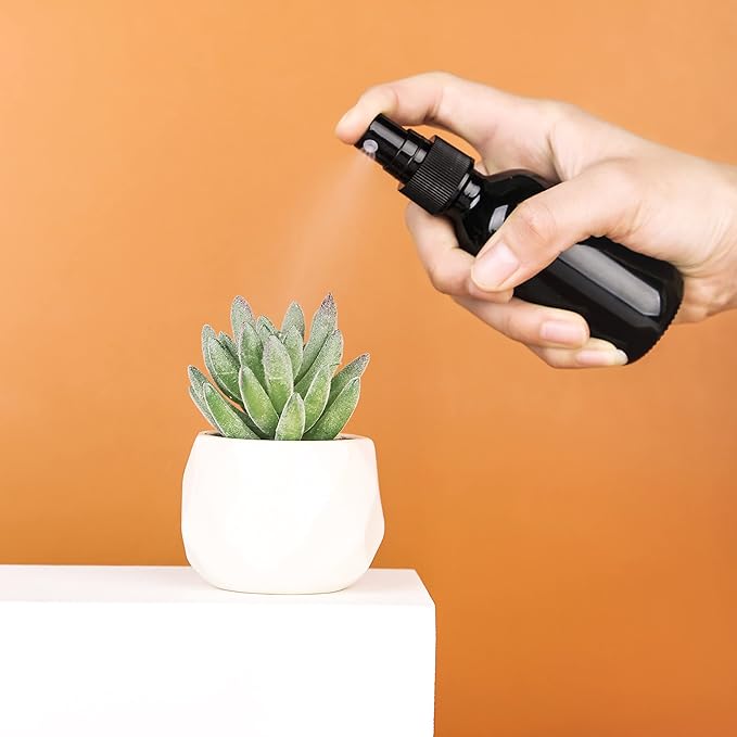 2oz UV Resistant Glass Spray Bottle, Fine Mist Boston Glass Bottles with Black Fine Mist Sprayer Small Clear Bottles for Essential Oils, Bath, Beauty, Hair & Cleaning, Black, Pack of 48