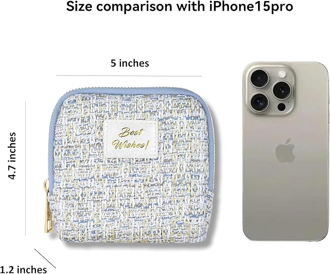 Small Travel Jewelry Case, Soft Tweed Organizer Pouch for Bangle, Bracelets, large Earrings, Beaded necklace, Anti-Scratch & Portable Jewelry Bag Holder for Travel & Everyday Use (Icy Blue Tweed)