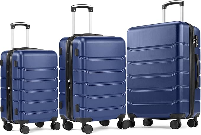 NEWBULIG Suitcases Spinner Wheels Lightweight Expandable Travel Hard Shell Luggage with TSA Lock, Blue, 3-PCS Set (21/25/29 Inch)