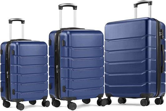 NEWBULIG Suitcases Spinner Wheels Lightweight Expandable Travel Hard Shell Luggage with TSA Lock, Blue, 3-PCS Set (21/25/29 Inch)