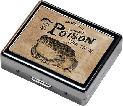 7 Days Chromed Shiny Silver Pill Organizer with Mirror Inside Has 8 Separate Compartments Rectangle Cute Travel Pill Organizer for Purse 7 Days (Toad Toxin)