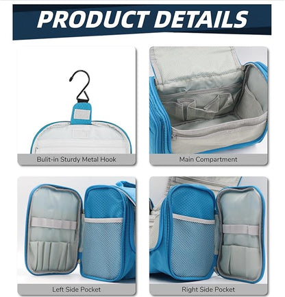 Buruis Large Toiletry Bag for Women and Men, Hanging Travel Bag for Makeup, Cosmetics, Shaving, Toiletries, Water-Resistant Dopp Kit for Gym, Camping, or Daily Use, Light Blue
