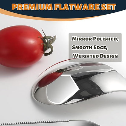 Silverware Set for 12, Heavy Duty Stainless Steel Cutlery Set Flatware Set,60 Piece Premium Silverware, Mirror Polished Modern Cutlery include Fork Knife Spoon Set,Dishwasher Safe