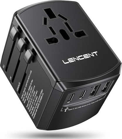 LENCENT Universal Travel Power Adapter, International AC Plug Adaptor with 2 USB C 2 USB A Ports Wall Charger Worldwide Travel Essentials for US to EU UK Ireland Australia (Type C/G/A/I) Black