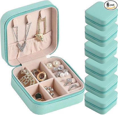 Travel Jewelry Case Bridesmaid Gifts Box,6 Pack Small Jewelry Box Mini Jewelry Organizer,PU Leather Portable Earring Storage Box for Women Girls Bridesmaid Proposal Gifts